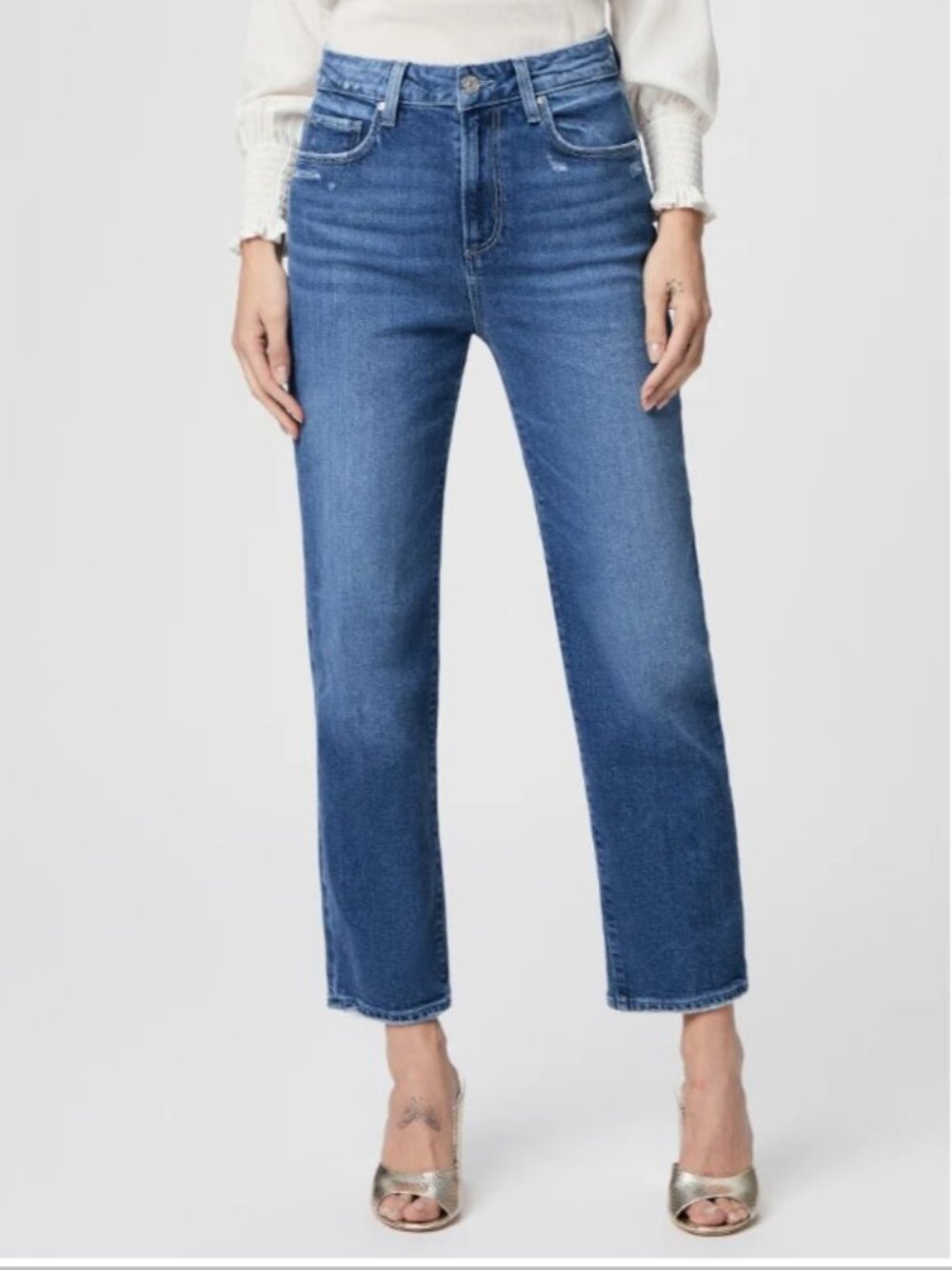 Paige Sarah Straight Ankle Jeans Distressed Medium Wash - Size 24